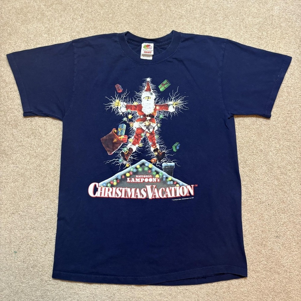 Vtg National Lampoon's Christmas Vacation Shirt Medium Navy Santa Graphic Tee 07